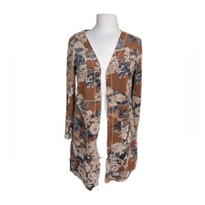 Solitaire Anthropologie Vegan Suede Floral Duster Jacket Coat Gold Tan Small